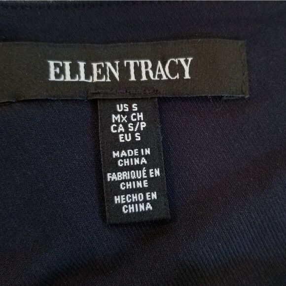 Ellen Tracy Navy Blue Floral Cold Shoulder Double V-neck Layer Blouse Size S - Picture 6 of 8